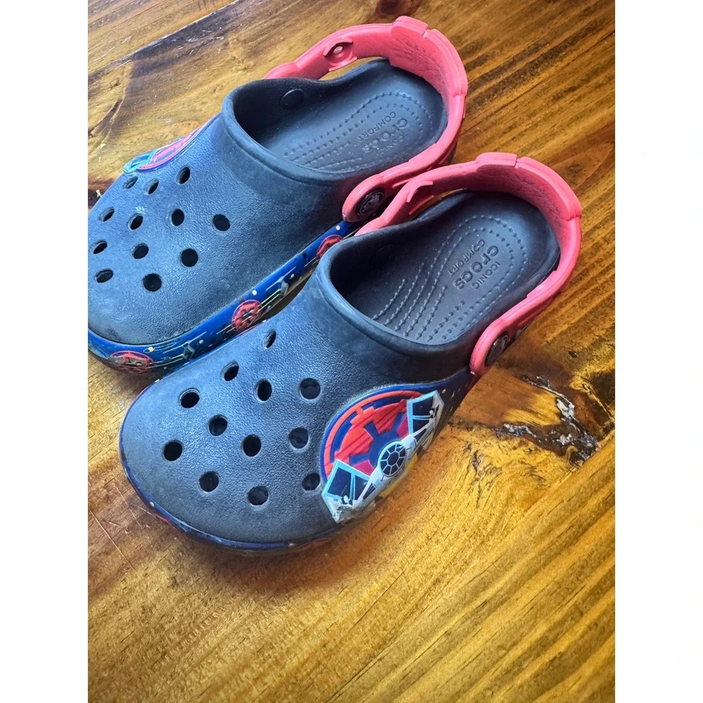 Crocs Kids Star Wars TIE Fighter Clogs Black Red Galactic Print Shoes